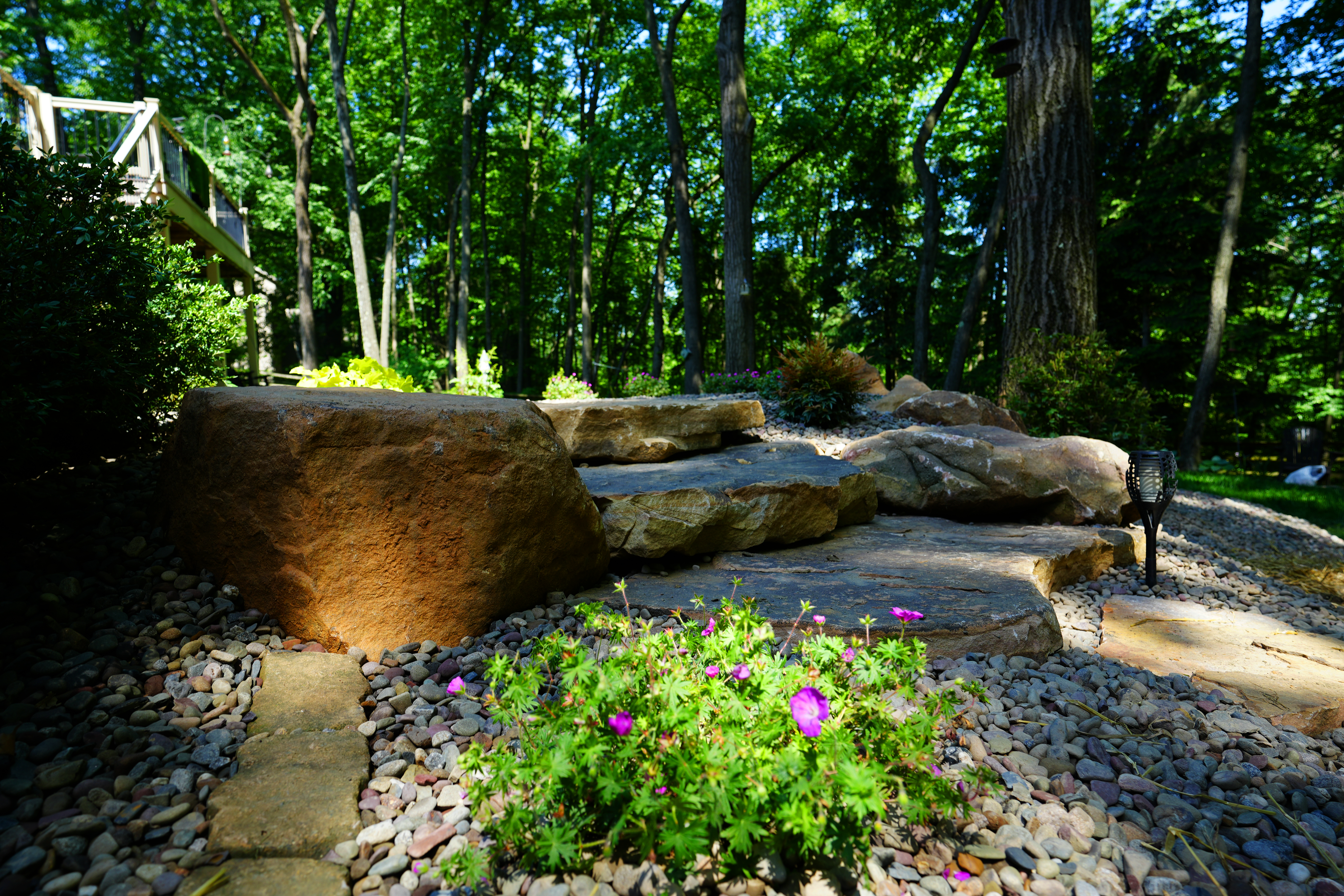 Landscaping with boulder steps