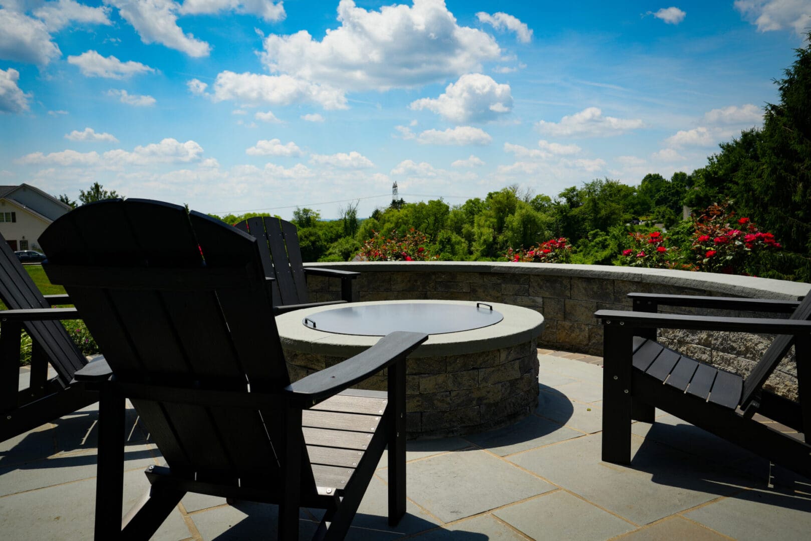 Bluestone patio, firepit and seating wall