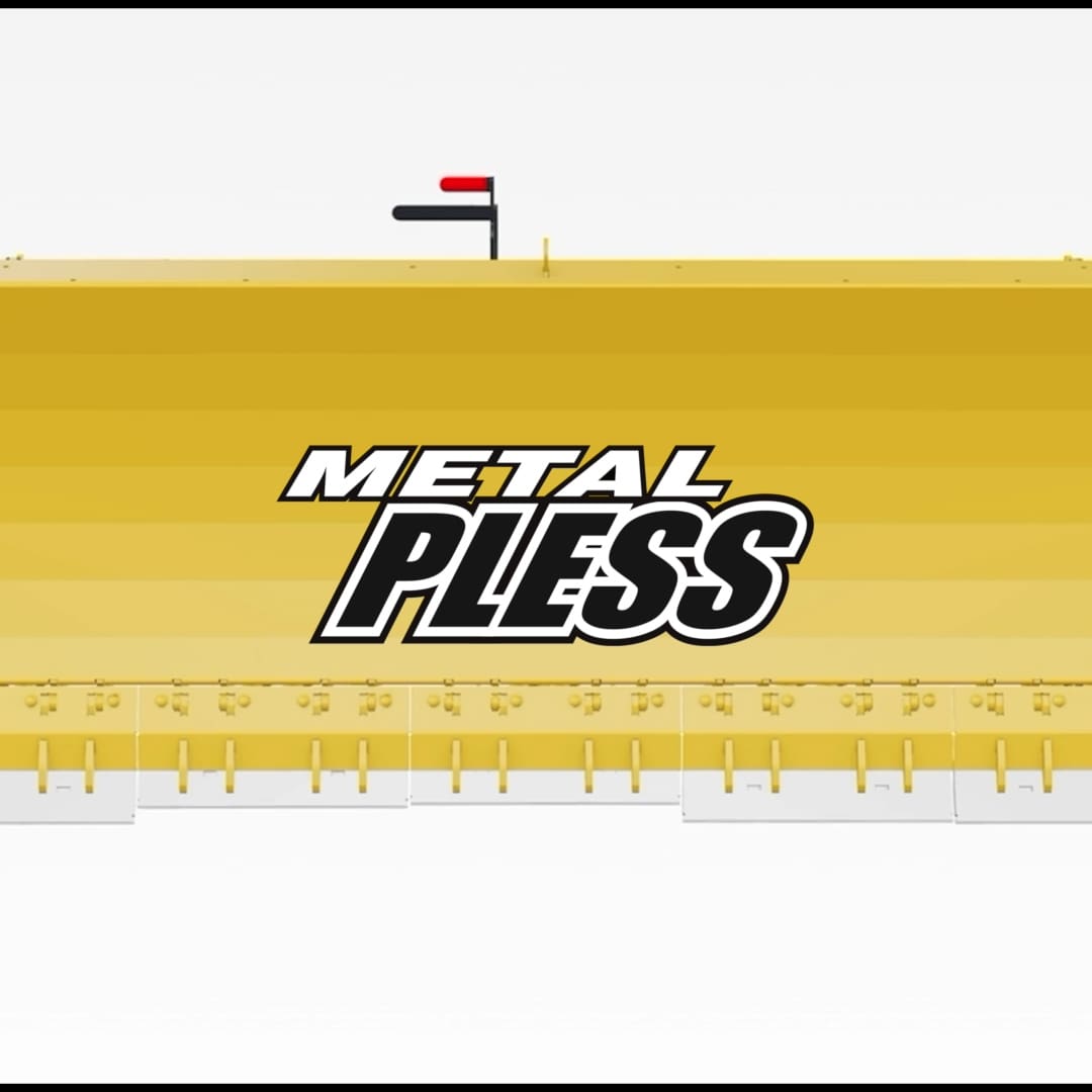 A yellow metal plese with the word " metalpless ".