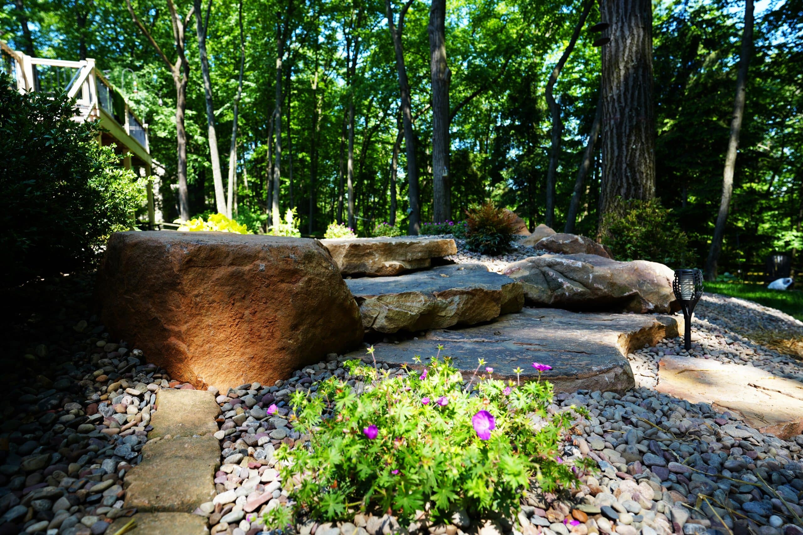 boulder steps with river rock