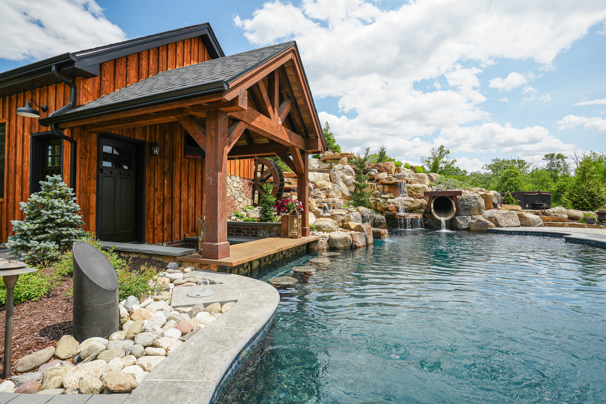 custom pool house and swim up bar