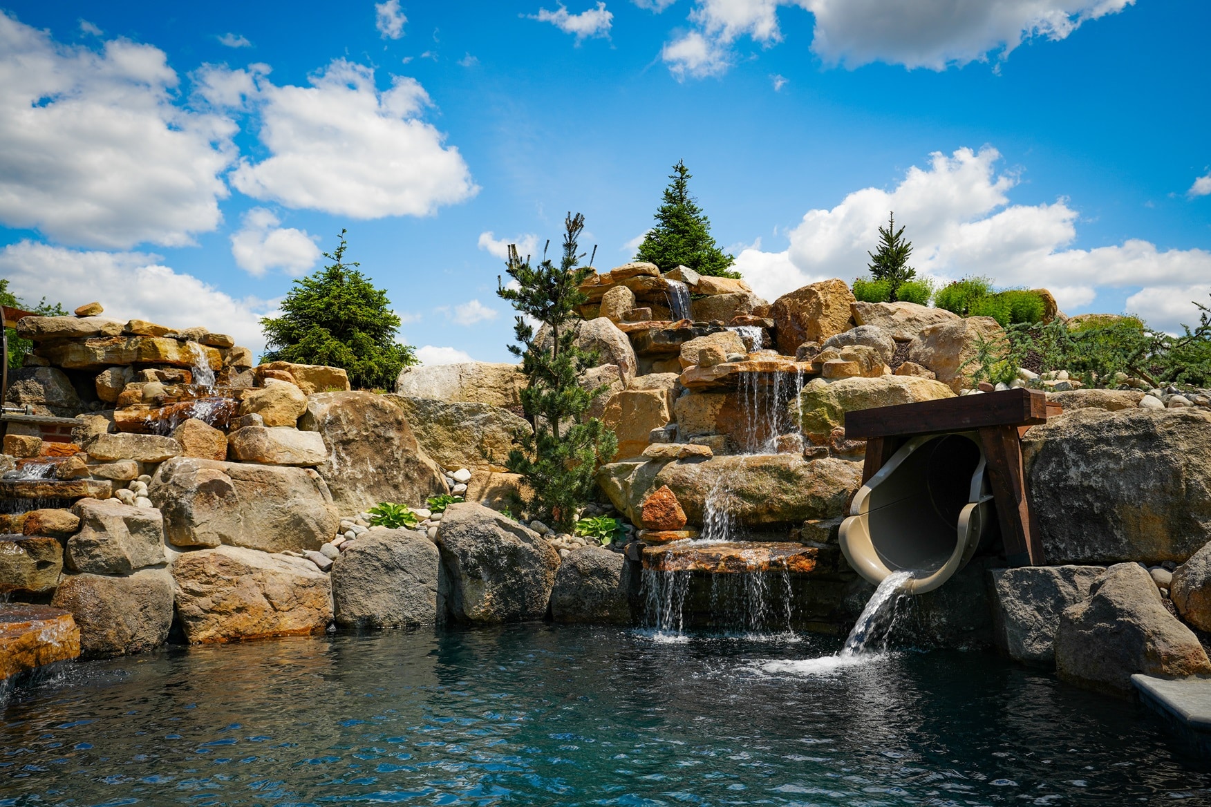 Large water feature on custom pool