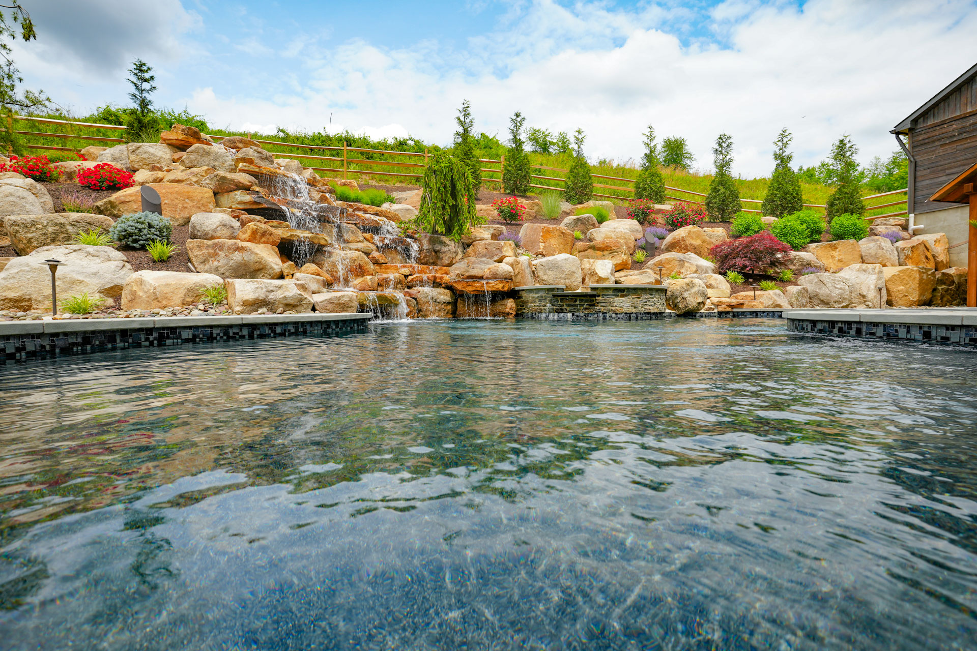 pool design and waterfall