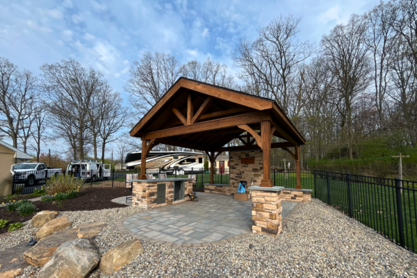 Custom kitchen pavilion with paver patio in the Lehigh Valley, PA