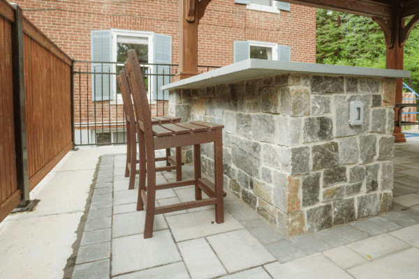 custom built patio with outdoor kitchen