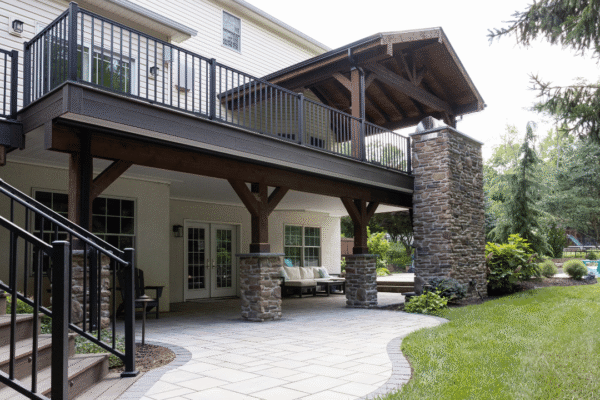 woodland terrace custom structure with patio and fireplace Lehigh Valley, PA